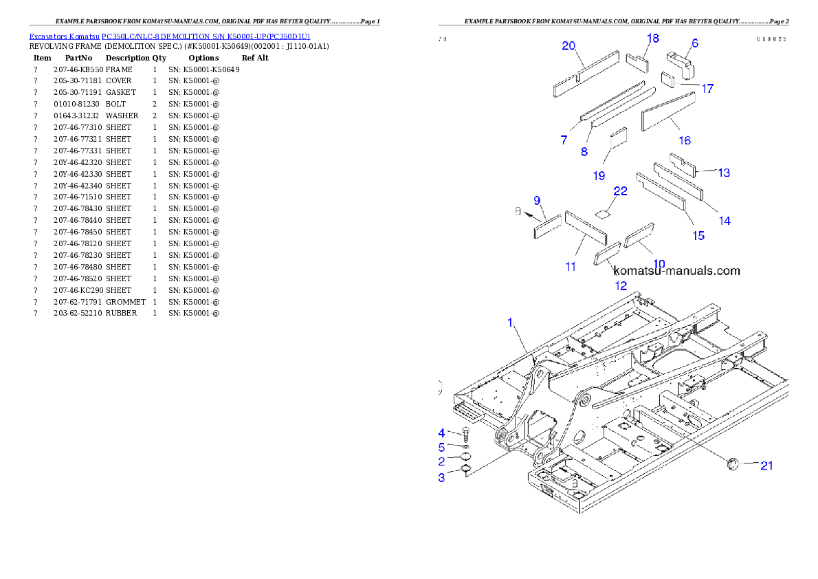 Komatsu pc350lc/nlc-8 demolition parts books excavators download Komatsu pc350lc/nlc-8 demolition parts books excavators download
