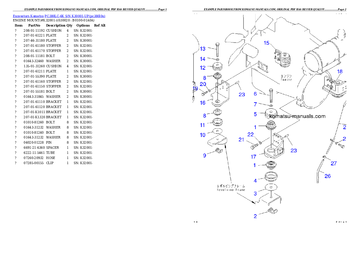 Komatsu pc380lc-6k parts books excavators download Komatsu pc380lc-6k parts books excavators download