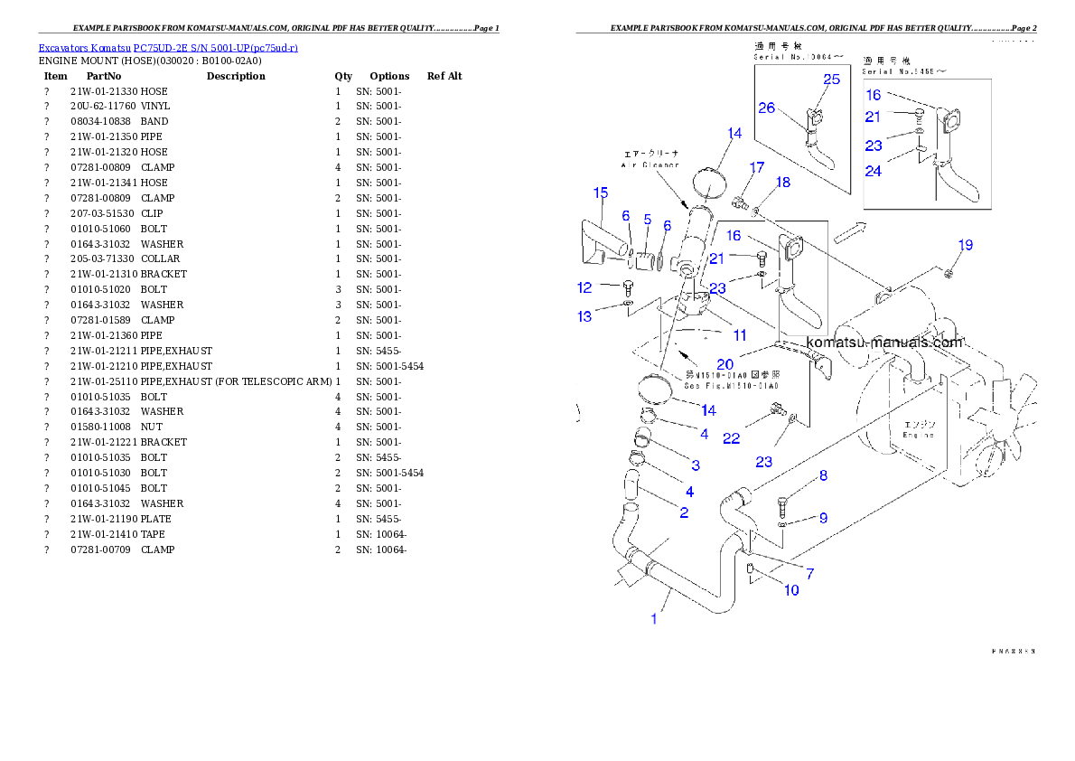 Komatsu pc75ud-2e parts books excavators download Komatsu pc75ud-2e parts books excavators download