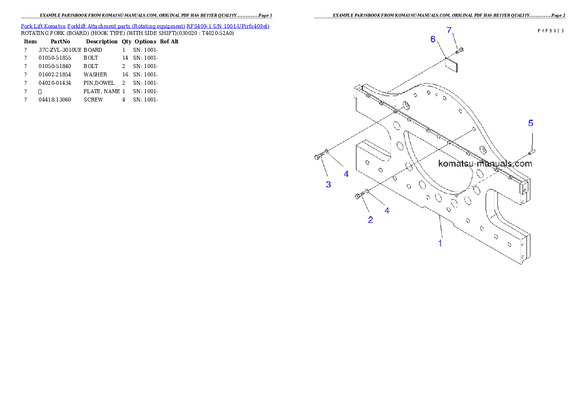 Komatsu rfs409-1 parts books forklifts download Komatsu rfs409-1 parts books forklifts download