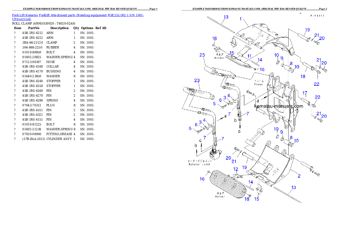 Komatsu rse252/302-1 parts books forklifts download Komatsu rse252/302-1 parts books forklifts download