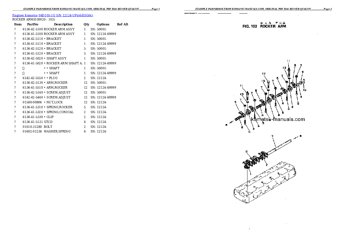 Komatsu s6d105-1g parts books engines download Komatsu s6d105-1g parts books engines download