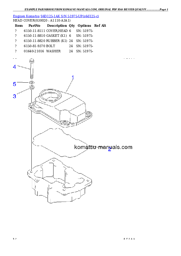 Komatsu s6d125-1ak parts books engines download Komatsu s6d125-1ak parts books engines download