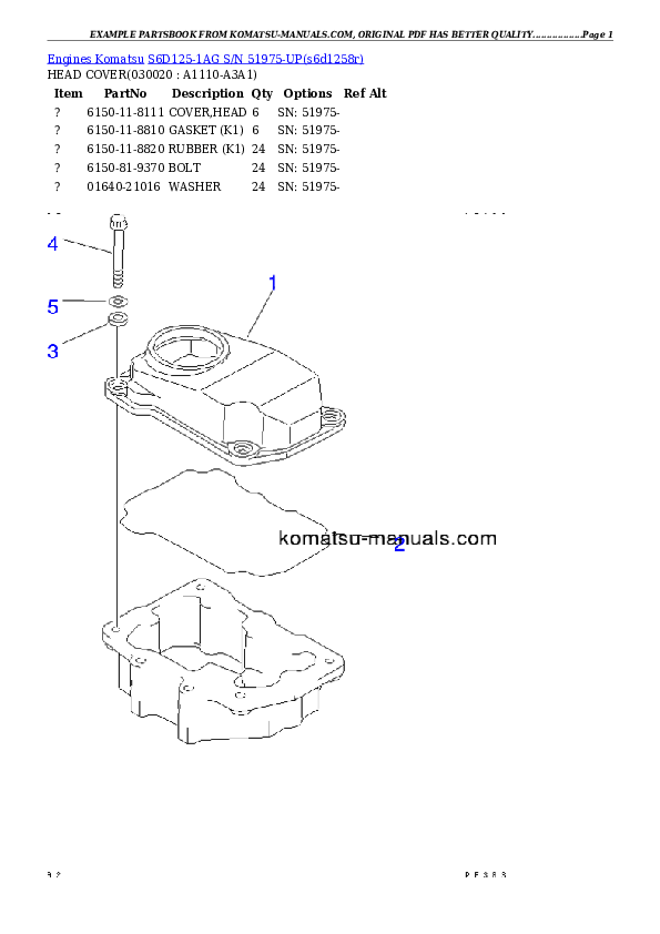 Komatsu s6d125-1ag parts books engines download Komatsu s6d125-1ag parts books engines download