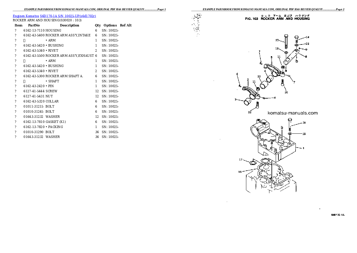 Komatsu s6d170-1a parts books engines download Komatsu s6d170-1a parts books engines download