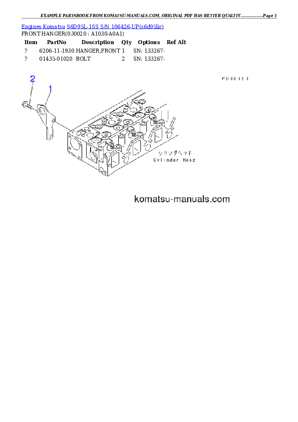 Komatsu s6d95l-1ss parts books engines download Komatsu s6d95l-1ss parts books engines download