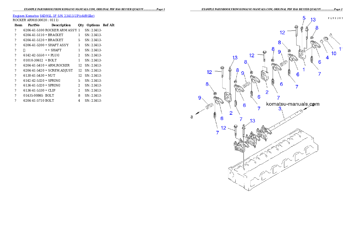 Komatsu s6d95l-1f parts books engines download Komatsu s6d95l-1f parts books engines download