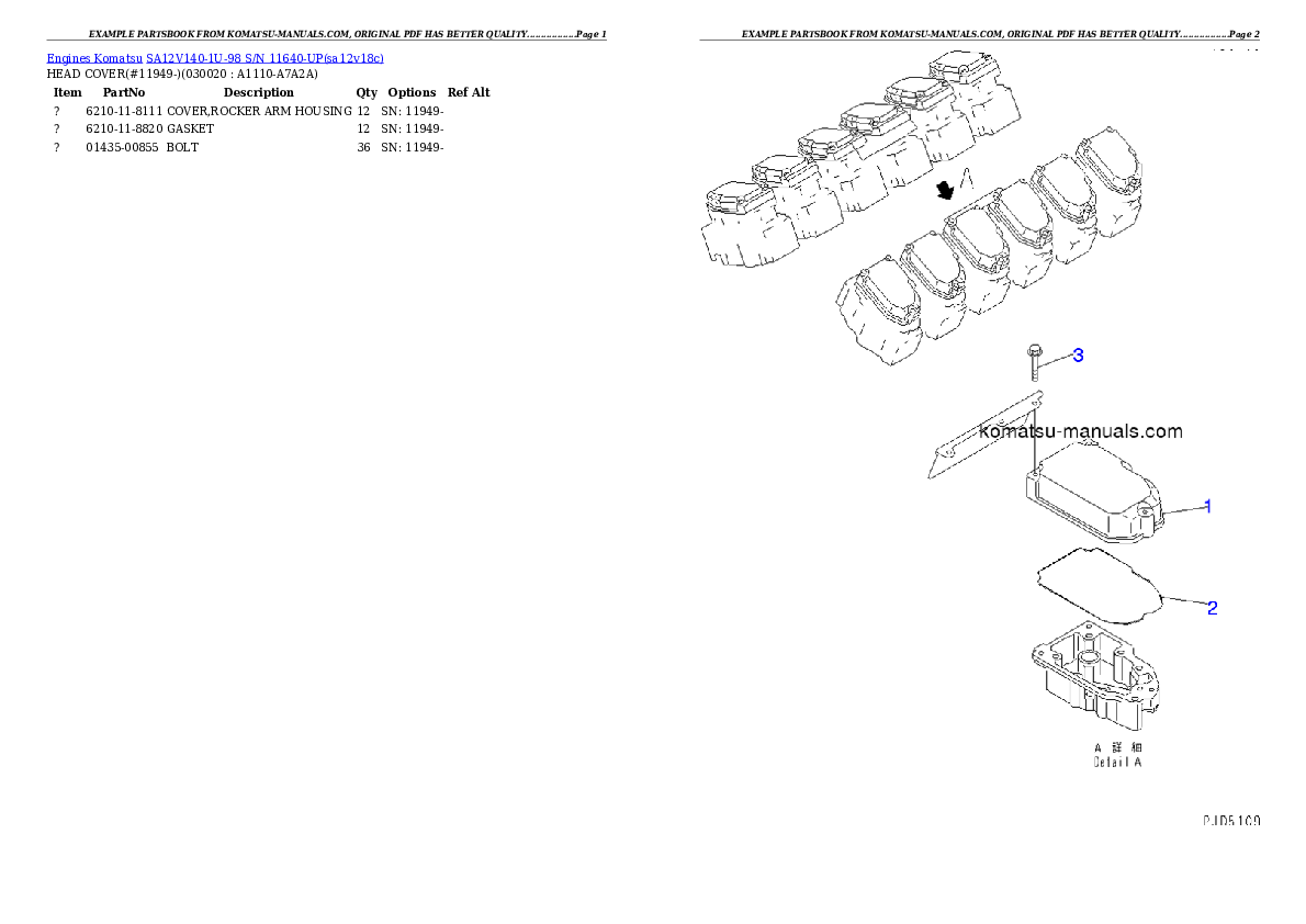 Komatsu sa12v140-1u-98 parts books engines download Komatsu sa12v140-1u-98 parts books engines download