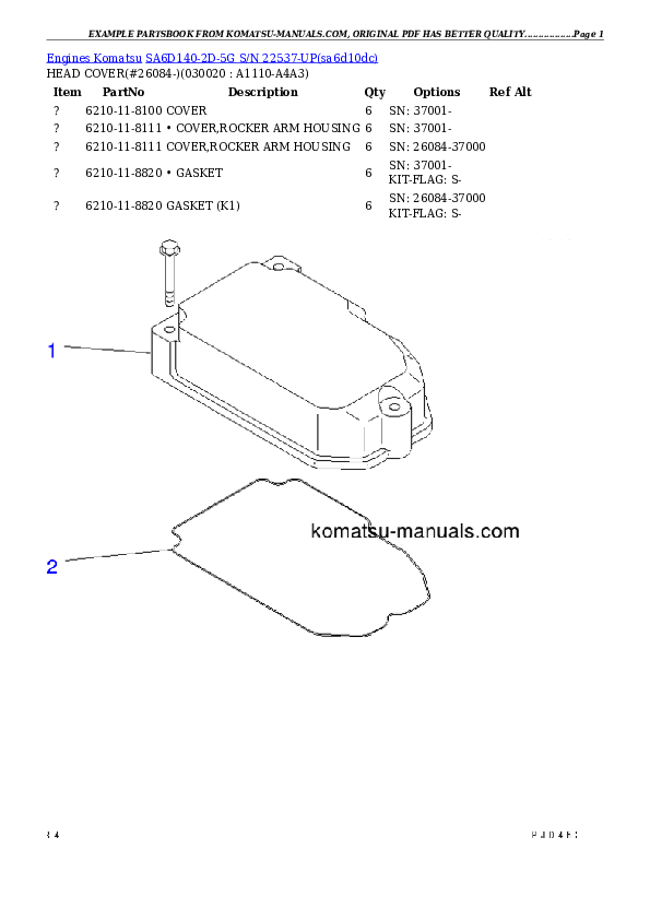 Komatsu sa6d140-2d-5g parts books engines download Komatsu sa6d140-2d-5g parts books engines download