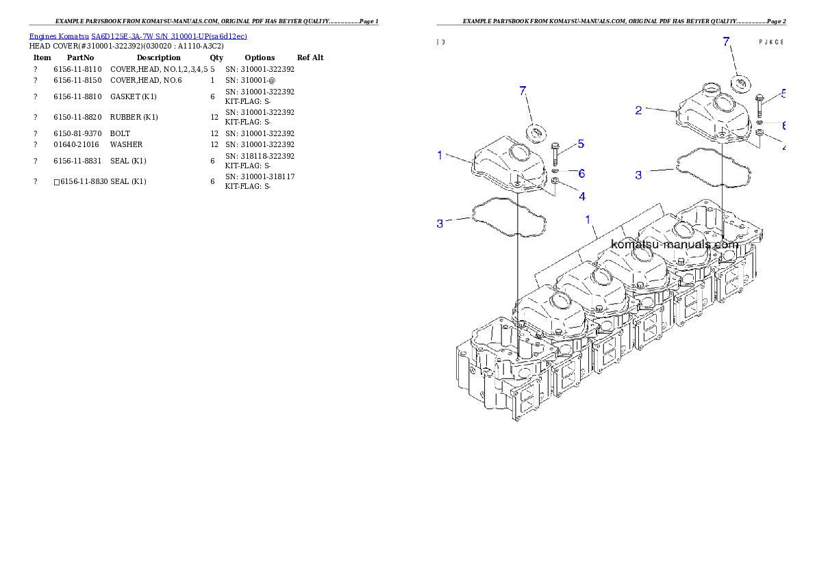 Komatsu sa6d125e-3a-7w parts books engines download Komatsu sa6d125e-3a-7w parts books engines download