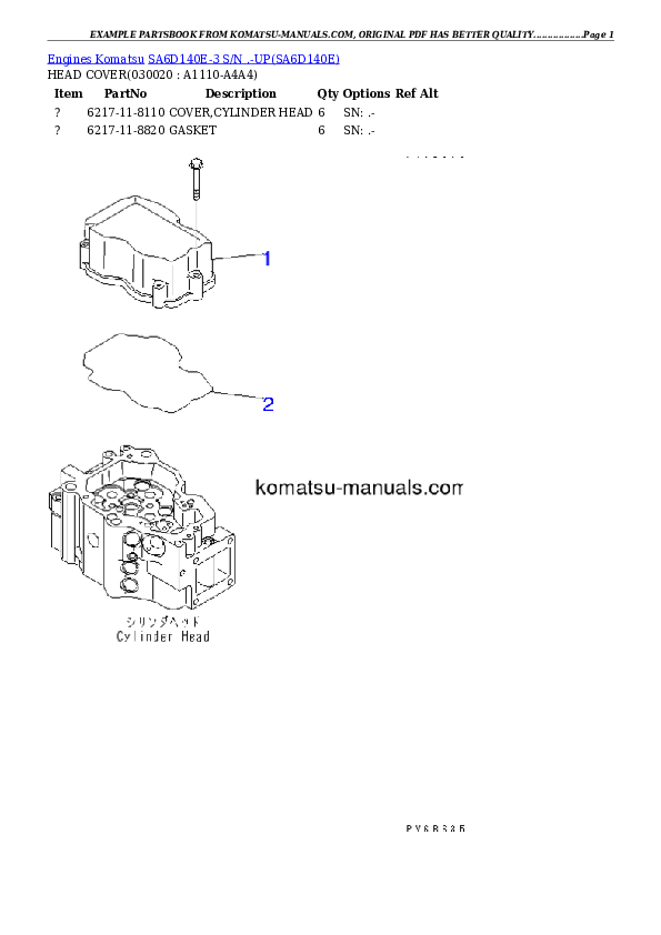 Komatsu sa6d140e-3 parts books engines download Komatsu sa6d140e-3 parts books engines download