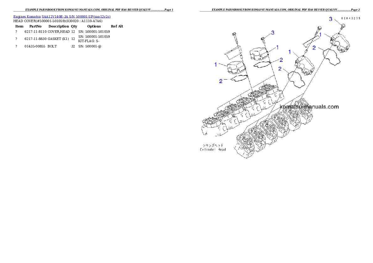 Komatsu saa12v140e-3a parts books engines download Komatsu saa12v140e-3a parts books engines download