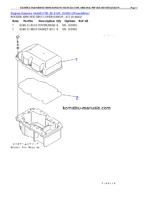 Komatsu saa6d170e-3d-8 parts books engines download Komatsu saa6d170e-3d-8 parts books engines download