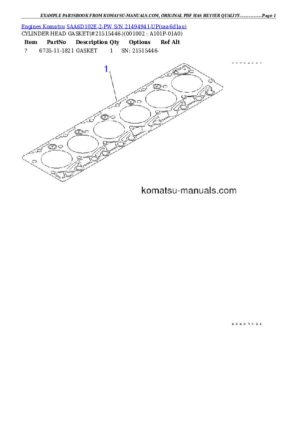 Komatsu saa6d102e-2-pw parts books engines download Komatsu saa6d102e-2-pw parts books engines download