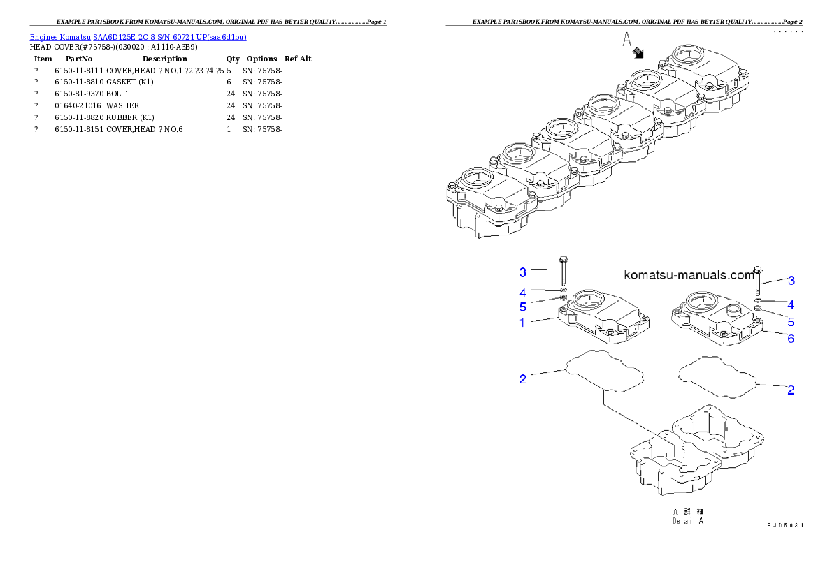 Komatsu saa6d125e-2c-8 parts books engines download Komatsu saa6d125e-2c-8 parts books engines download