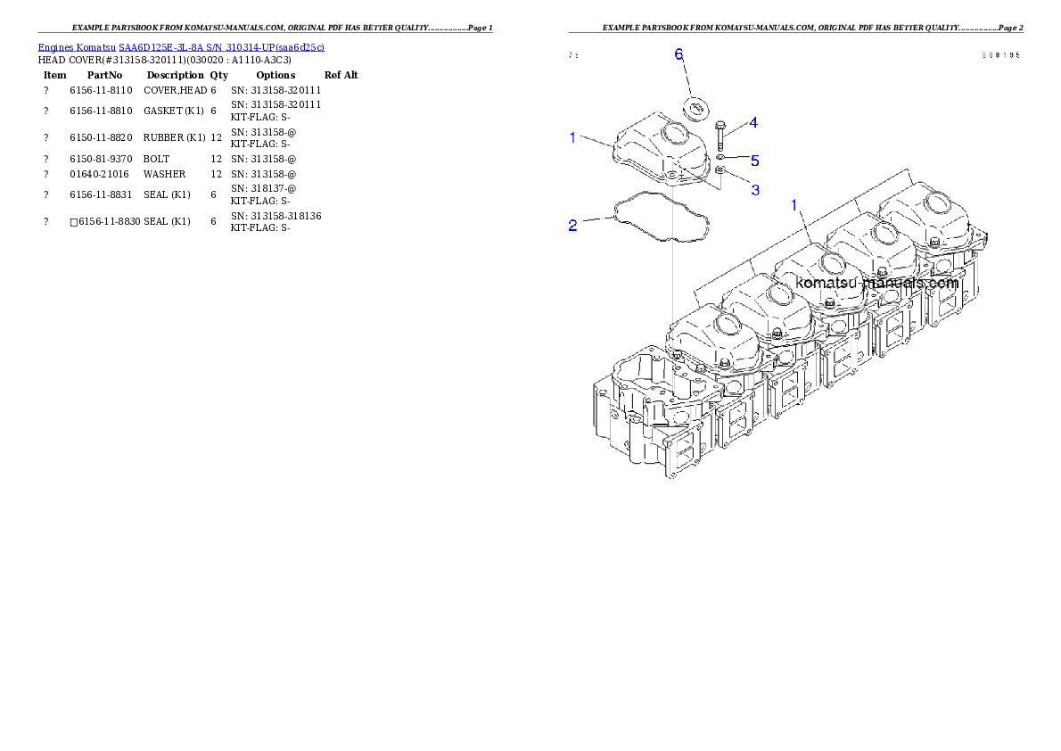 Komatsu saa6d125e-3l-8a parts books engines download Komatsu saa6d125e-3l-8a parts books engines download