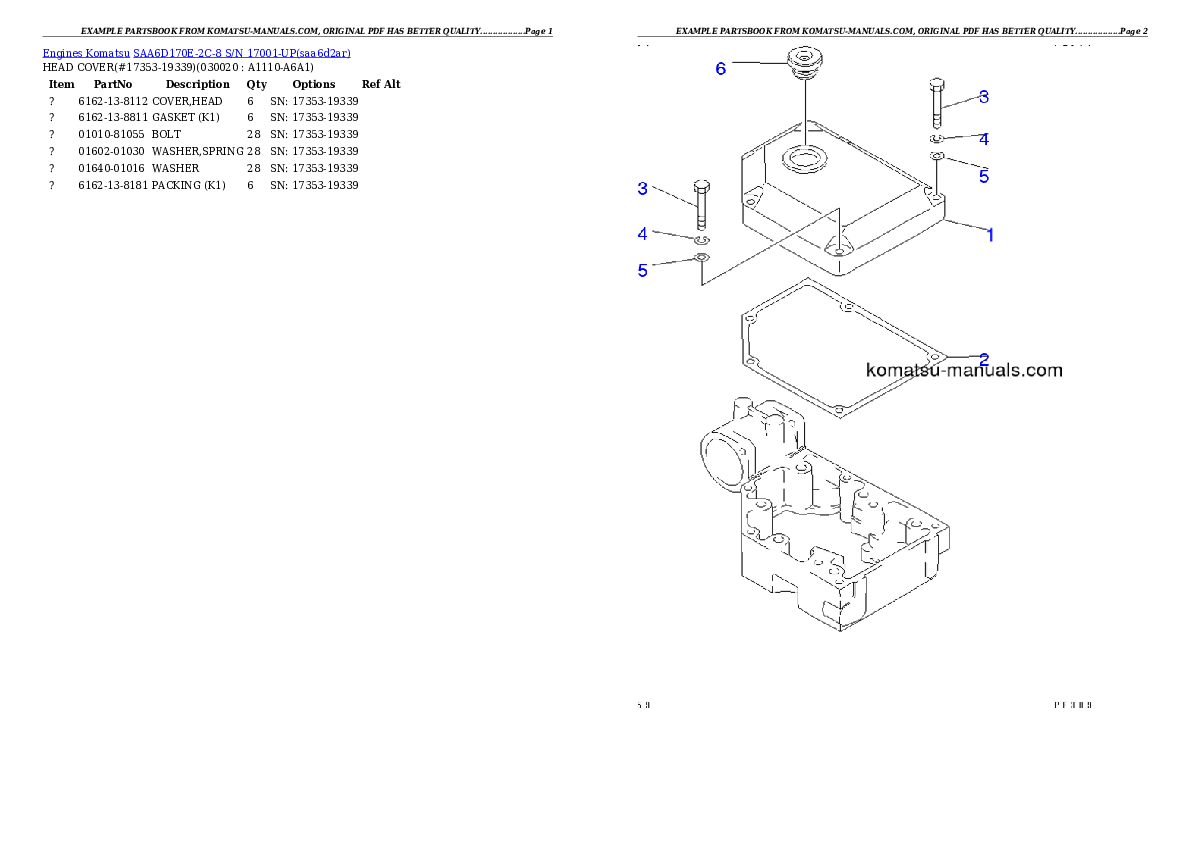 Komatsu saa6d170e-2c-8 parts books engines download Komatsu saa6d170e-2c-8 parts books engines download
