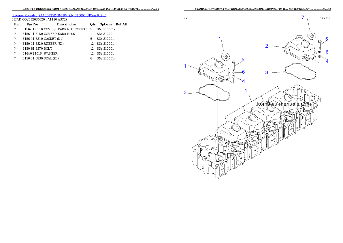 Komatsu saa6d125e-3m-8m parts books engines download Komatsu saa6d125e-3m-8m parts books engines download