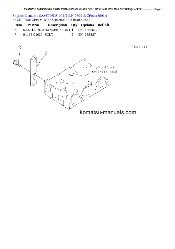 Komatsu saa6d95le-1c-lt parts books engines download Komatsu saa6d95le-1c-lt parts books engines download