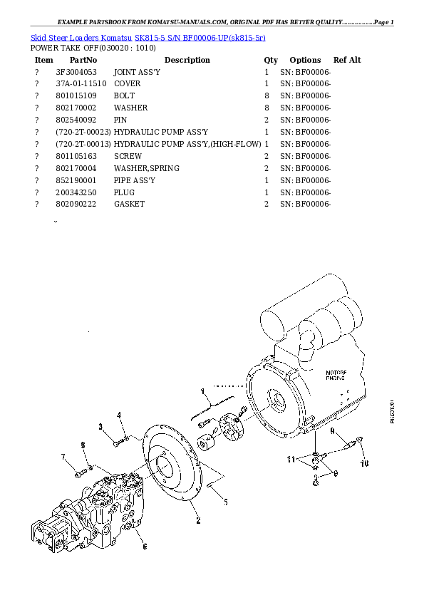Komatsu sk815-5 parts books skid steer loaders download Komatsu sk815-5 parts books skid steer loaders download