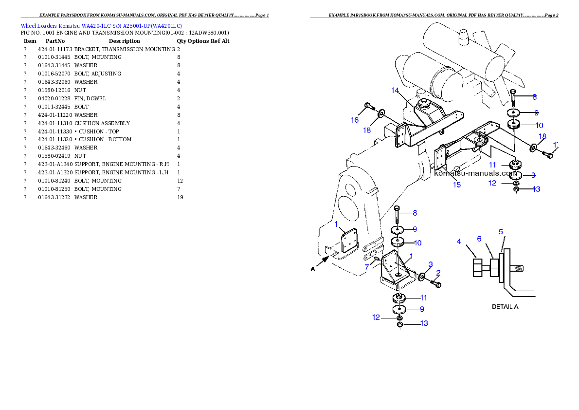 Komatsu wa420-1lc parts books wheel loaders download Komatsu wa420-1lc parts books wheel loaders download