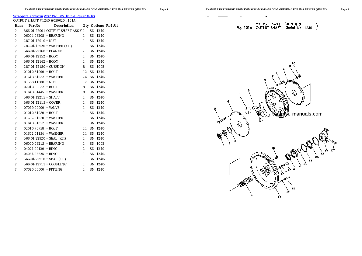 Komatsu ws23s-1 parts books scrappers download Komatsu ws23s-1 parts books scrappers download