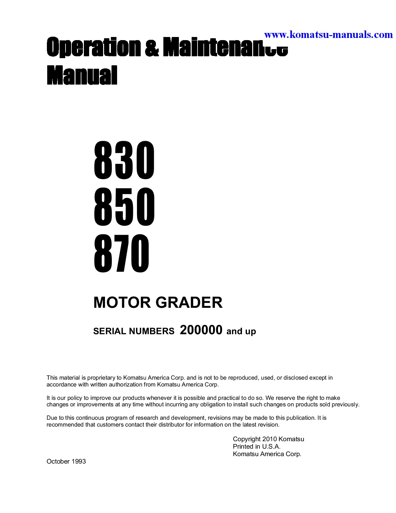 All Komatsu Manuals - Komatsu 830 operation and maintenance manuals ...